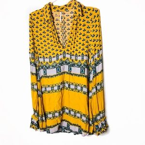 EUC Free People Yellow Printed Tunic Top S